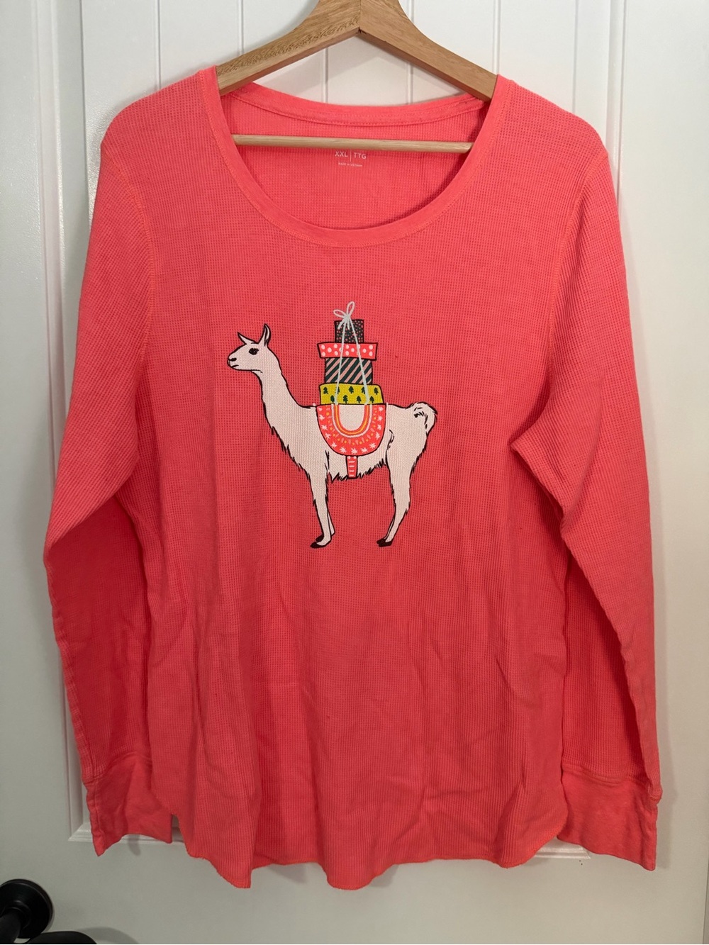 Old Navy Coral Long Sleeve Tee with Llama Graphic